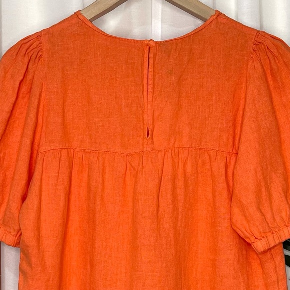 Zara Orange Linen Smock Top Blouse M - Picture 6 of 9